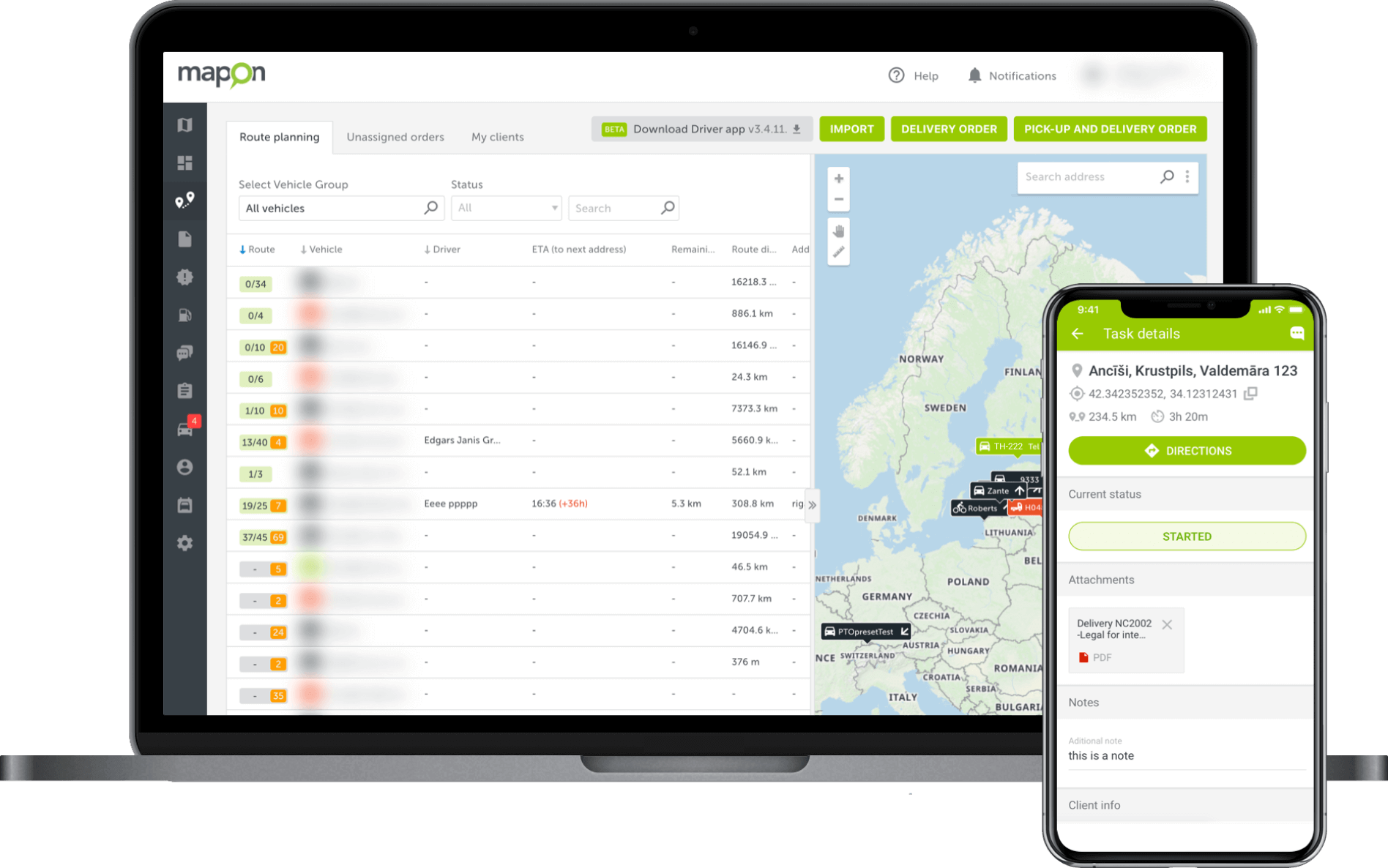 Stuur de routes direct naar uw chauffeurs